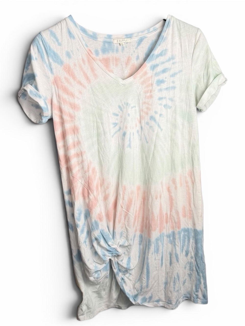 Z Supply Women V Neck Short Sleeve T Shirt Dress Tie Dye Medium Twist Hem - Picture 2 of 7